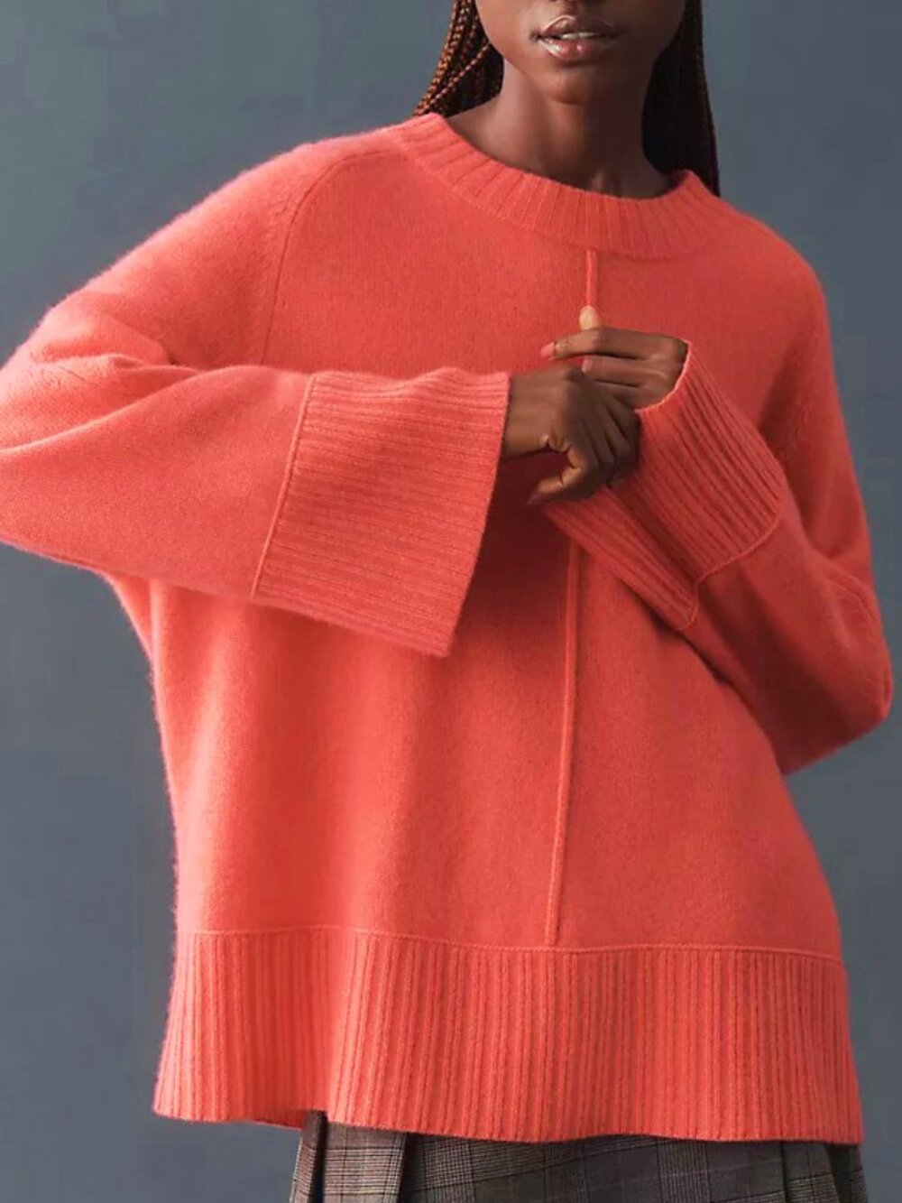 New Anthro 100% Cashmere Chandler Oversized Sweater Coral Pink XS $198